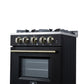 FORNO Breno 24" 2.3 cu. ft Freestanding Gas Range with 4 Sealed Burners, Storage Drawer and Air Fryer Kit in in Black with Antique Brass Accents, FFSGS6272-24BLK