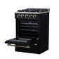 FORNO Breno 24" 2.3 cu. ft Freestanding Gas Range with 4 Sealed Burners, Storage Drawer and Air Fryer Kit in in Black with Antique Brass Accents, FFSGS6272-24BLK
