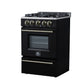 FORNO Breno 24" 2.3 cu. ft Freestanding Gas Range with 4 Sealed Burners, Storage Drawer and Air Fryer Kit in in Black with Antique Brass Accents, FFSGS6272-24BLK