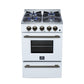 FORNO Breno 24" 2.3 cu. ft Freestanding Gas Range with 4 Sealed Burners, Storage Drawer and Air Fryer Kit in White with Antique Brass Accents, FFSGS6272-24WHT