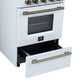 FORNO Breno 24" 2.3 cu. ft Freestanding Gas Range with 4 Sealed Burners, Storage Drawer and Air Fryer Kit in White with Antique Brass Accents, FFSGS6272-24WHT
