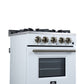 FORNO Breno 24" 2.3 cu. ft Freestanding Gas Range with 4 Sealed Burners, Storage Drawer and Air Fryer Kit in White with Antique Brass Accents, FFSGS6272-24WHT