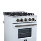 FORNO Breno 24" 2.3 cu. ft Freestanding Gas Range with 4 Sealed Burners, Storage Drawer and Air Fryer Kit in White with Antique Brass Accents, FFSGS6272-24WHT