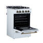 FORNO Breno 24" 2.3 cu. ft Freestanding Gas Range with 4 Sealed Burners, Storage Drawer and Air Fryer Kit in White with Antique Brass Accents, FFSGS6272-24WHT