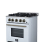 FORNO Breno 24" 2.3 cu. ft Freestanding Gas Range with 4 Sealed Burners, Storage Drawer and Air Fryer Kit in White with Antique Brass Accents, FFSGS6272-24WHT