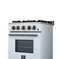 FORNO Breno 24" 2.3 cu. ft Freestanding Gas Range with 4 Sealed Burners, Storage Drawer and Air Fryer Kit in White with Antique Brass Accents, FFSGS6272-24WHT