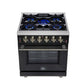 FORNO Massimo 30" 4.32 cu. ft. Freestanding Gas Range with 5 Sealed Burners, Air Fryer Kit, Wok Support & Griddle in Black with Antique Brass Accents, FFSGS6239-30BLK