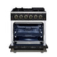 FORNO Massimo 30" 4.32 cu. ft. Freestanding Gas Range with 5 Sealed Burners, Air Fryer Kit, Wok Support & Griddle in Black with Antique Brass Accents, FFSGS6239-30BLK