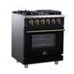 FORNO Massimo 30" 4.32 cu. ft. Freestanding Gas Range with 5 Sealed Burners, Air Fryer Kit, Wok Support & Griddle in Black with Antique Brass Accents, FFSGS6239-30BLK