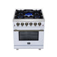 FORNO Massimo 30" 4.32 cu. ft. Freestanding Gas Range with 5 Sealed Burners, Air Fryer Kit, Wok Support & Griddle in White with Antique Brass Accents, FFSGS6239-30WHT
