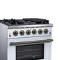 FORNO Massimo 30" 4.32 cu. ft. Freestanding Gas Range with 5 Sealed Burners, Air Fryer Kit, Wok Support & Griddle in White with Antique Brass Accents, FFSGS6239-30WHT