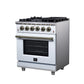 FORNO Massimo 30" 4.32 cu. ft. Freestanding Gas Range with 5 Sealed Burners, Air Fryer Kit, Wok Support & Griddle in White with Antique Brass Accents, FFSGS6239-30WHT
