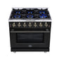 FORNO Massimo 36" 5.36 cu. ft. Freestanding Gas Range with 6 Sealed Burners, Air Fryer Kit, Wok Support & Griddle in Black with Antique Brass Accents, FFSGS6239-36BLK