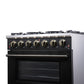 FORNO Massimo 36" 5.36 cu. ft. Freestanding Gas Range with 6 Sealed Burners, Air Fryer Kit, Wok Support & Griddle in Black with Antique Brass Accents, FFSGS6239-36BLK