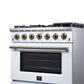 FORNO Massimo 36" 5.36 cu. ft. Freestanding Gas Range with 6 Sealed Burners, Air Fryer Kit, Wok Support & Griddle in White with Antique Brass Accents, FFSGS6239-36WHT