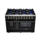 FORNO Massimo 48" 6.58 cu. ft. Freestanding Gas Range with 8 Sealed Burners, Air Fryer Kit, Wok Support & Griddle in Black with Antique Brass Accents, FFSGS6239-48BLK