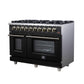 FORNO Massimo 48" 6.58 cu. ft. Freestanding Gas Range with 8 Sealed Burners, Air Fryer Kit, Wok Support & Griddle in Black with Antique Brass Accents, FFSGS6239-48BLK