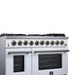 FORNO Massimo 48" 6.58 cu. ft. Freestanding Gas Range with 8 Sealed Burners, Air Fryer Kit, Wok Support & Griddle in White with Antique Brass Accents, FFSGS6239-48WHT