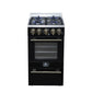 FORNO Lamazze 20" 2.05 cu.ft. Freestanding Gas Range with 4 Sealed Burners in Black with Antique Brass Accents, FFSGS6265-20BLK