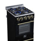 FORNO Lamazze 20" 2.05 cu.ft. Freestanding Gas Range with 4 Sealed Burners in Black with Antique Brass Accents, FFSGS6265-20BLK