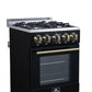 FORNO Lamazze 20" 2.05 cu.ft. Freestanding Gas Range with 4 Sealed Burners in Black with Antique Brass Accents, FFSGS6265-20BLK