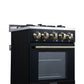 FORNO Lamazze 20" 2.05 cu.ft. Freestanding Gas Range with 4 Sealed Burners in Black with Antique Brass Accents, FFSGS6265-20BLK