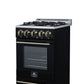 FORNO Lamazze 20" 2.05 cu.ft. Freestanding Gas Range with 4 Sealed Burners in Black with Antique Brass Accents, FFSGS6265-20BLK