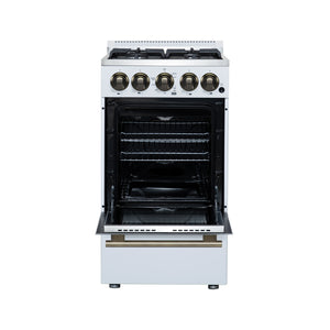 FORNO Lamazze 20" 2.05 cu.ft. Freestanding Gas Range with 4 Sealed Burners in White with Antique Brass Accents, FFSGS6265-20WHT