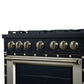 FORNO Ambassador Valente 36" 5.2 cu. ft. Gas Range, 6 Sealed Burners, Convection Oven in Black with Antique Brass Accents and Copper Rivet Trim, FFSGS6299-36CPBLK