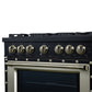 FORNO Ambassador Valente 36" 5.2 cu. ft. Gas Range, 6 Sealed Burners, Convection Oven in Black with Antique Brass Accents and Copper Rivet Trim, FFSGS6299-36CPBLK