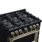FORNO Ambassador Valente 36" 5.2 cu. ft. Gas Range, 6 Sealed Burners, Convection Oven in Black with Antique Brass Accents and Copper Rivet Trim, FFSGS6299-36CPBLK