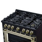 FORNO Ambassador Valente 36" 5.2 cu. ft. Gas Range, 6 Sealed Burners, Convection Oven in Black with Antique Brass Accents and Copper Rivet Trim, FFSGS6299-36CPBLK