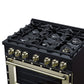 FORNO Ambassador Valente 36" 5.2 cu. ft. Gas Range, 6 Sealed Burners, Convection Oven in Black with Antique Brass Accents and Copper Rivet Trim, FFSGS6299-36CPBLK