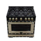 FORNO Ambassador Valente 36" 5.2 cu. ft. Gas Range, 6 Sealed Burners, Convection Oven in Black with Antique Brass Accents and Copper Rivet Trim, FFSGS6299-36CPBLK