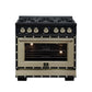 FORNO Ambassador Valente 36" 5.2 cu. ft. Gas Range, 6 Sealed Burners, Convection Oven in Black with Antique Brass Accents and Copper Rivet Trim, FFSGS6299-36CPBLK