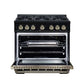FORNO Ambassador Valente 36" 5.2 cu. ft. Gas Range, 6 Sealed Burners, Convection Oven in Black with Antique Brass Accents and Copper Rivet Trim, FFSGS6299-36CPBLK