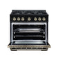 FORNO Ambassador Valente 36" 5.2 cu. ft. Gas Range, 6 Sealed Burners, Convection Oven in Black with Antique Brass Accents and Copper Rivet Trim, FFSGS6299-36CPBLK