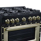 FORNO Ambassador Valente 36" 5.2 cu. ft. Gas Range, 6 Sealed Burners, Convection Oven in Black with Antique Brass Accents and Copper Rivet Trim, FFSGS6299-36CPBLK