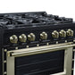 FORNO Ambassador Valente 36" 5.2 cu. ft. Gas Range, 6 Sealed Burners, Convection Oven in Black with Antique Brass Accents and Copper Rivet Trim, FFSGS6299-36CPBLK