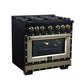 FORNO Ambassador Valente 36" 5.2 cu. ft. Gas Range, 6 Sealed Burners, Convection Oven in Black with Antique Brass Accents and Copper Rivet Trim, FFSGS6299-36CPBLK