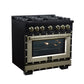 FORNO Ambassador Valente 36" 5.2 cu. ft. Gas Range, 6 Sealed Burners, Convection Oven in Black with Antique Brass Accents and Copper Rivet Trim, FFSGS6299-36CPBLK