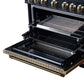 FORNO Ambassador Valente 36" 5.2 cu. ft. Gas Range, 6 Sealed Burners, Convection Oven in Black with Antique Brass Accents and Copper Rivet Trim, FFSGS6299-36CPBLK