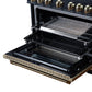 FORNO Ambassador Valente 36" 5.2 cu. ft. Gas Range, 6 Sealed Burners, Convection Oven in Black with Antique Brass Accents and Copper Rivet Trim, FFSGS6299-36CPBLK