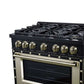 FORNO Ambassador Valente 36" 5.2 cu. ft. Gas Range, 6 Sealed Burners, Convection Oven in Black with Antique Brass Accents and Copper Rivet Trim, FFSGS6299-36CPBLK