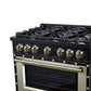 FORNO Ambassador Valente 36" 5.2 cu. ft. Gas Range, 6 Sealed Burners, Convection Oven in Black with Antique Brass Accents and Copper Rivet Trim, FFSGS6299-36CPBLK