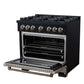 FORNO Ambassador Valente 36" 5.2 cu. ft. Gas Range, 6 Sealed Burners, Convection Oven in Black with Antique Brass Accents and Copper Rivet Trim, FFSGS6299-36CPBLK
