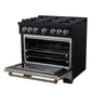 FORNO Ambassador Valente 36" 5.2 cu. ft. Gas Range, 6 Sealed Burners, Convection Oven in Black with Antique Brass Accents and Copper Rivet Trim, FFSGS6299-36CPBLK