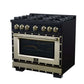 FORNO Ambassador Valente 36" 5.2 cu. ft. Gas Range, 6 Sealed Burners, Convection Oven in Black with Antique Brass Accents and Copper Rivet Trim, FFSGS6299-36CPBLK