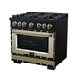 FORNO Ambassador Valente 36" 5.2 cu. ft. Gas Range, 6 Sealed Burners, Convection Oven in Black with Antique Brass Accents and Copper Rivet Trim, FFSGS6299-36CPBLK