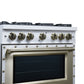 FORNO Ambassador Valente 36" 5.2 cu. ft. Gas Range, 6 Sealed Burners, Convection Oven in White with Antique Brass Accents and Copper Rivet Trim, FFSGS6299-36CPWHT